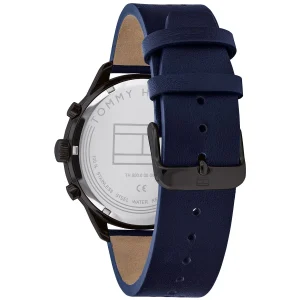 1791578 tommy hilfiger watch 5atm 165 feet water resistant men gray dial leather blue strap quartz battery analog three hand chase 4