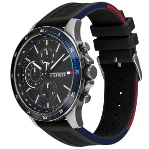1791724 tommy hilfiger watch men black dial rubber strap quartz analog day date month bank 2