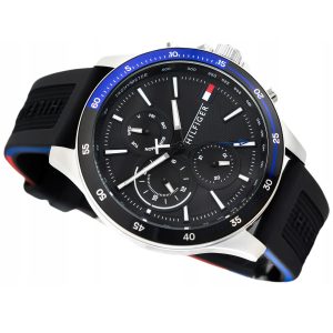 1791724 tommy hilfiger watch men black dial rubber strap quartz analog day date month bank 4