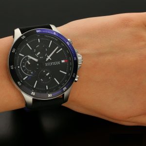 1791724 tommy hilfiger watch men black dial rubber strap quartz analog day date month bank 7