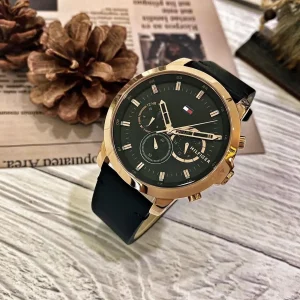 1791798 tommy hilfiger watch men black dial leather strap quartz battery analog chronograph jameson 4