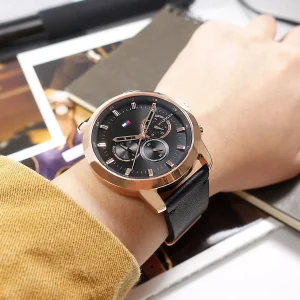 1791798 tommy hilfiger watch men black dial leather strap quartz battery analog chronograph jameson 6