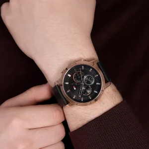 1791798 tommy hilfiger watch men black dial leather strap quartz battery analog chronograph jameson 7