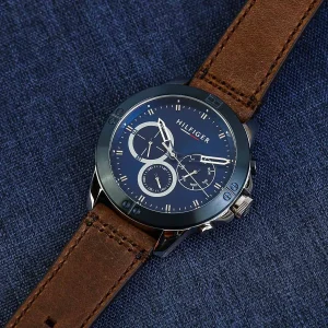 1791895 tommy hilfiger watch men blue dial leather brown strap quartz battery analog harley 10