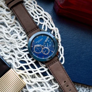 1791895 tommy hilfiger watch men blue dial leather brown strap quartz battery analog harley 11