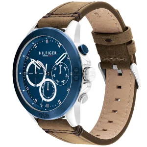 1791895 tommy hilfiger watch men blue dial leather brown strap quartz battery analog harley 2