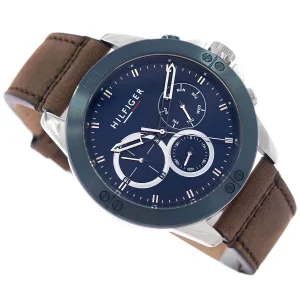 1791895 tommy hilfiger watch men blue dial leather brown strap quartz battery analog harley 8
