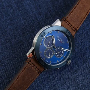 1791895 tommy hilfiger watch men blue dial leather brown strap quartz battery analog harley 9
