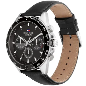 1791964 tommy hilfiger watch men black dial leather strap quartz analog chronograph 5atm 165feet water resistant owen 2