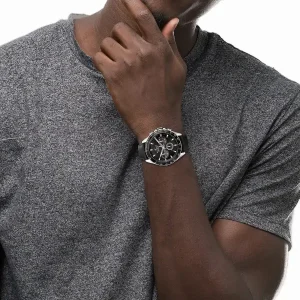 1791964 tommy hilfiger watch men black dial leather strap quartz analog chronograph 5atm 165feet water resistant owen 4