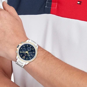 1792059 tommy hilfiger watch men blue dial metal stainless steel silver strap quartz battery analog lars 11