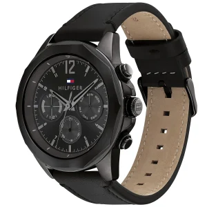 1792062 tommy hilfiger watch men black dial leather strap quartz battery analog lars 2