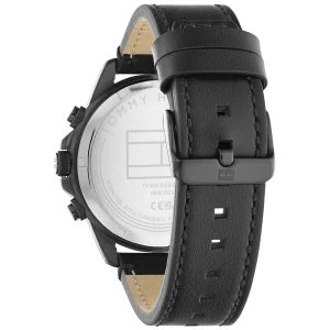 1792062 tommy hilfiger watch men black dial leather strap quartz battery analog lars 3