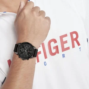1792062 tommy hilfiger watch men black dial leather strap quartz battery analog lars 5
