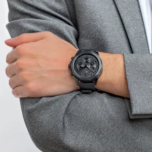 1792062 tommy hilfiger watch men black dial leather strap quartz battery analog lars 6