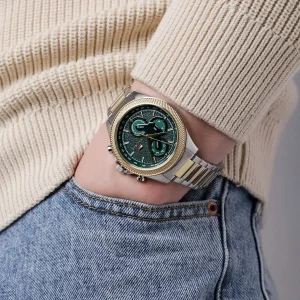 1792079 tommy hilfiger watch men green dial metal stainless steel silver gold strap quartz battery analog clark 4