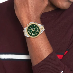 1792079 tommy hilfiger watch men green dial metal stainless steel silver gold strap quartz battery analog clark 6