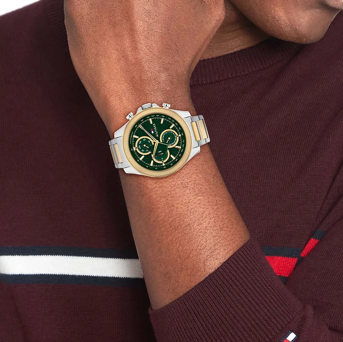 1792079 tommy hilfiger watch men green dial metal stainless steel silver gold strap quartz battery analog clark 6 1792079 tommy hilfiger watch men green dial metal stainless steel silver gold strap quartz battery analog clark 6