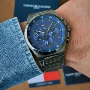 1792089 tommy hilfiger watch men blue dial metal stainless steel gray strap quartz battery analog dexter 4