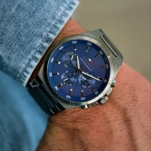 1792089 tommy hilfiger watch men blue dial metal stainless steel gray strap quartz battery analog dexter 5
