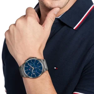1792089 tommy hilfiger watch men blue dial metal stainless steel gray strap quartz battery analog dexter 8