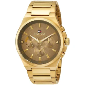 1792090 tommy hilfiger watch men brown dial metal stainless steel gold strap quartz battery analog dexter 2