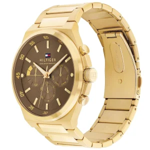 1792090 tommy hilfiger watch men brown dial metal stainless steel gold strap quartz battery analog dexter 3