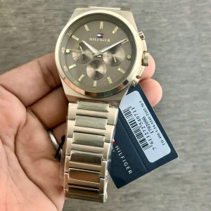 1792090 tommy hilfiger watch men brown dial metal stainless steel gold strap quartz battery analog dexter 5