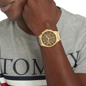 1792090 tommy hilfiger watch men brown dial metal stainless steel gold strap quartz battery analog dexter 7