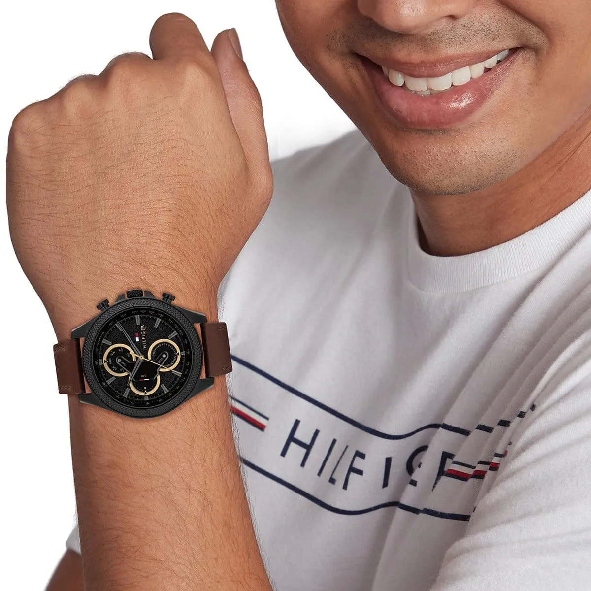 1792164 tommy hilfiger watch men black dial leather brown strap quartz analog clark 7 1792164 tommy hilfiger watch men black dial leather brown strap quartz analog clark 7