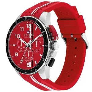 1792170 tommy hilfiger watch chronograph men red dial rubber strap quartz analog bank 2