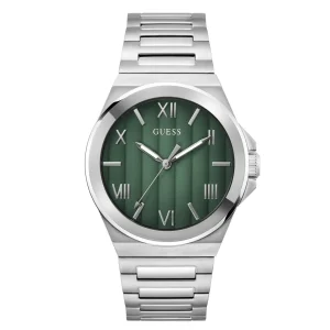 Montre Guess GW0789G1 homme – vue de face, cadran argenté, vert, acier – Maroc