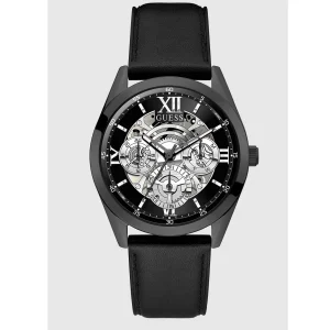 Montre Guess GW0389G4 homme – vue de face, cadran noir, bracelet cuir – Maroc