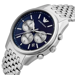ar11582 emporio armani watch men blue dial metal stainless steel silver strap quartz analog chronograph antonio 2