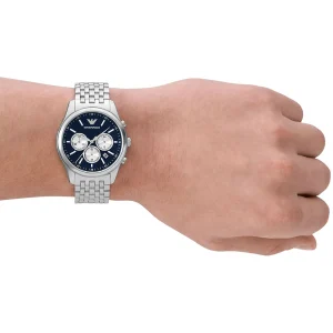 ar11582 emporio armani watch men blue dial metal stainless steel silver strap quartz analog chronograph antonio 9