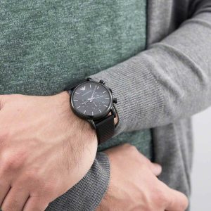 ar1737 emporio armani watch men black dial leather strap quartz analog chronograph luigi 10