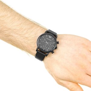 ar1737 emporio armani watch men black dial leather strap quartz analog chronograph luigi 8