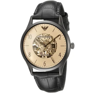 ar1923 emporio armani watch meccanico men brown dial leather black strap automatic analog beta large 2