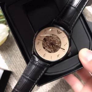 ar1923 emporio armani watch meccanico men brown dial leather black strap automatic analog beta large 8