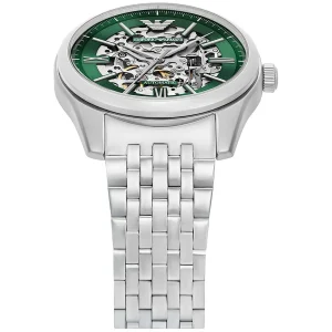 ar60091 emporio armani watch automatic men skeleton green dial metal stainless steel silver strap analog antonio 2