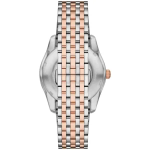 ar60092 emporio armani watch automatic two tone men skeleton white dial metal stainless steel silver rose gold strap analog antonio 5