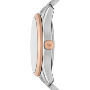 ar60092 emporio armani watch automatic two tone men skeleton white dial metal stainless steel silver rose gold strap analog antonio 6