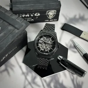 ar60093 emporio armani watch automatic men skeleton black dial metal stainless steel strap analog antonio 5