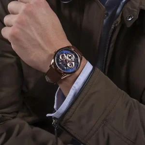 gw0389g3 guess watch men blue dial leather brown strap quartz battery analog tailor 10