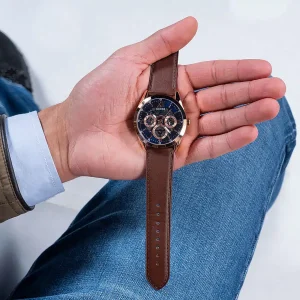 gw0389g3 guess watch men blue dial leather brown strap quartz battery analog tailor 12
