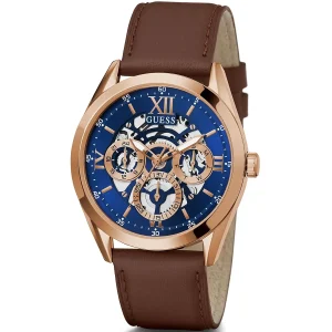 gw0389g3 guess watch men blue dial leather brown strap quartz battery analog tailor 3