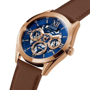 gw0389g3 guess watch men blue dial leather brown strap quartz battery analog tailor 6