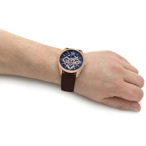 gw0389g3 guess watch men blue dial leather brown strap quartz battery analog tailor 9