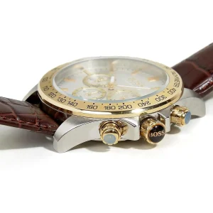 1513174 hugo boss watch men silver dial leather brown strap quartz battery analog three hand ikon 3