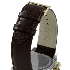1513174 hugo boss watch men silver dial leather brown strap quartz battery analog three hand ikon 4